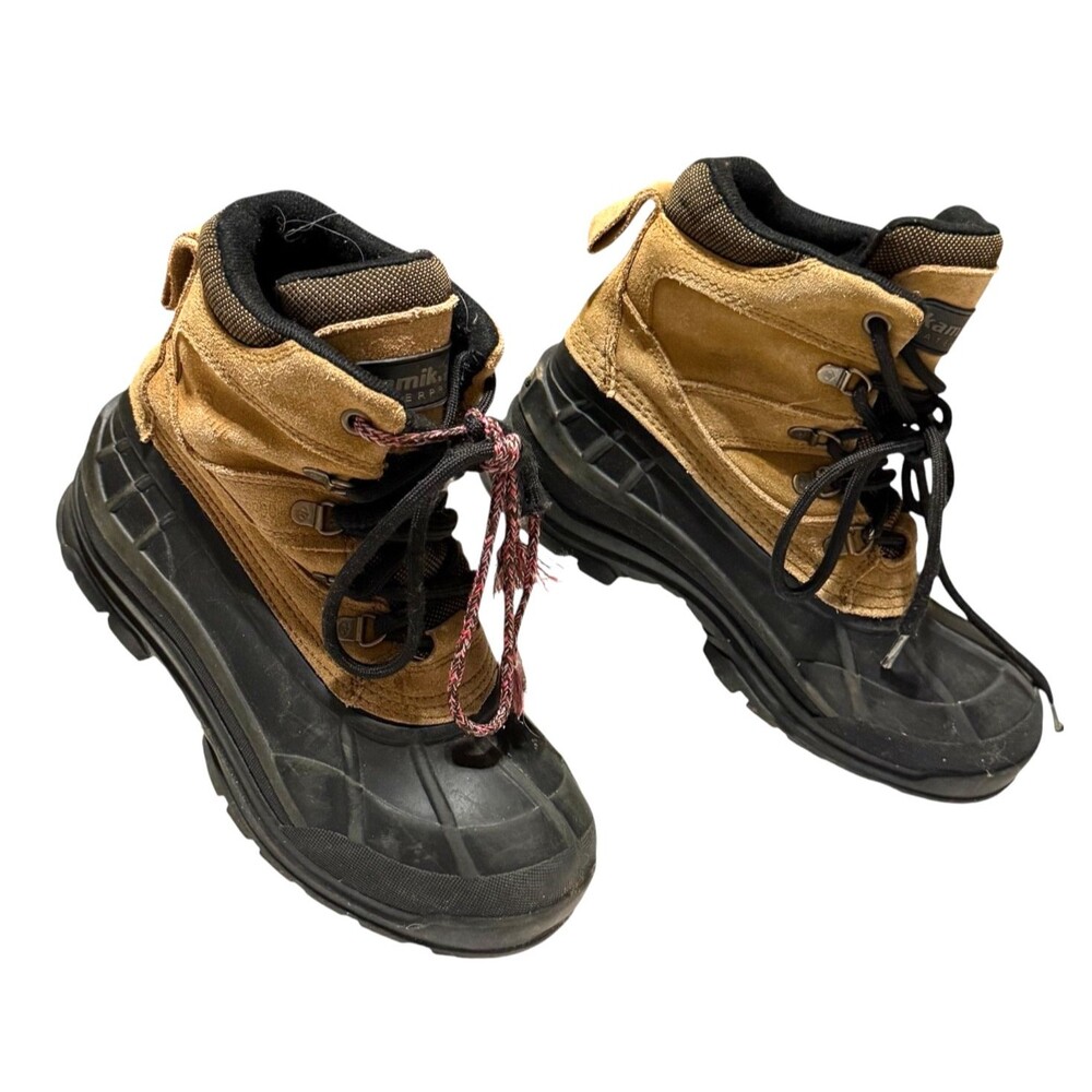 Kamik Winter Snow Duck Boots Youth 7 Boys Waterproof Insulated Tan Suede Rubber